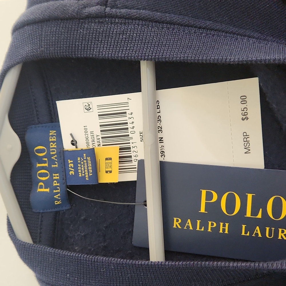 Ralph Lauren Iconic Polo Bear Fleece  Sweatshirt Navy 3T - Picture 3 of 5